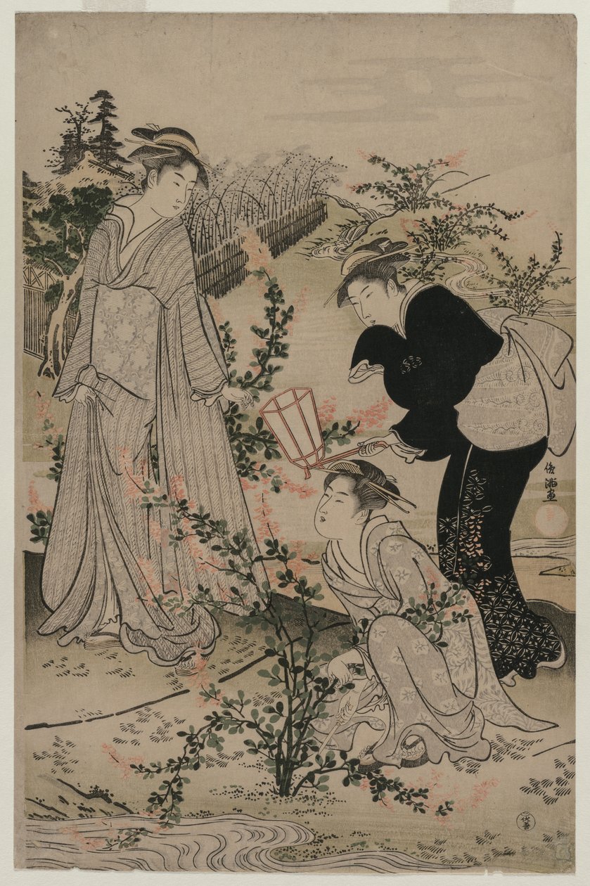 Donne che tagliano rami di trifoglio, Il fiume Noji Tama nella provincia di Omi, fine 1780 da Kubo Shunman