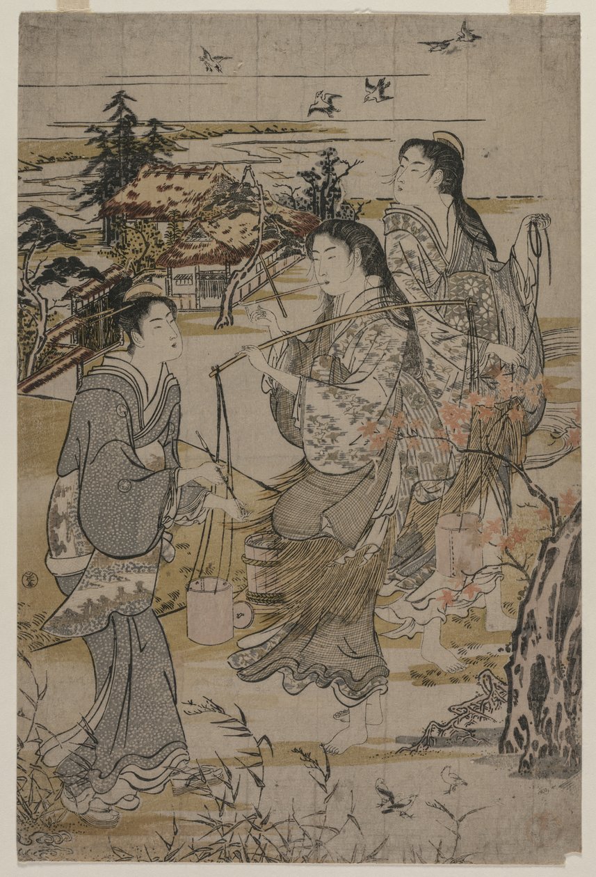 Donne con secchi di sale, Il fiume Noda Tama nella provincia di Mutsu, fine 1780 da Kubo Shunman