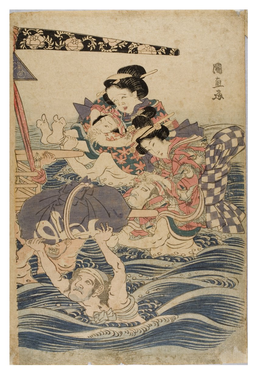 Scena primaverile di giovani donne in viaggio, c.1786-1864 da Kuninaga Utagawa