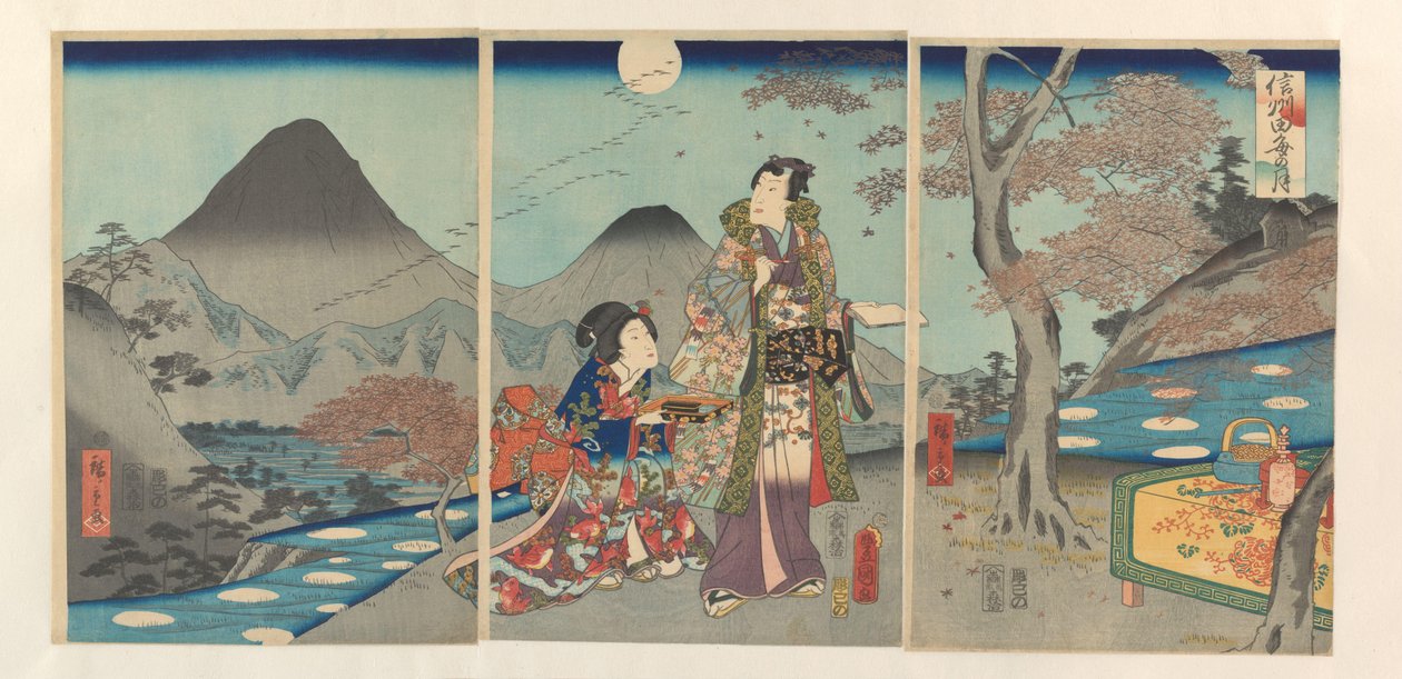 La luna riflessa nelle risaie di Shinano da Kunisada (II) , Utagawa