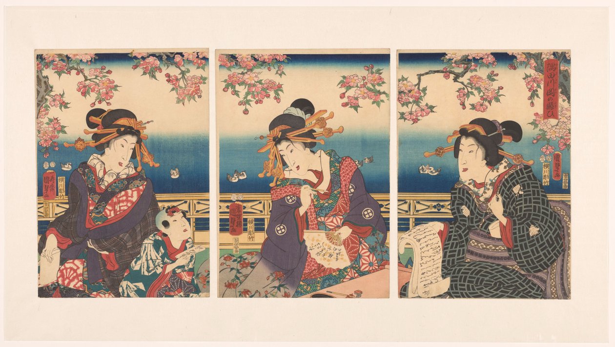 Prosperità nelle montagne lungo il fiume Sumida da Kunisada (II) , Utagawa