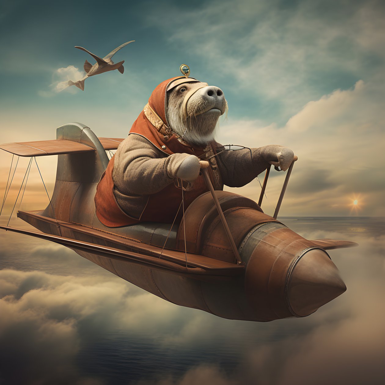 Un tricheco pilota un aereo 1 da Kurt Heppke