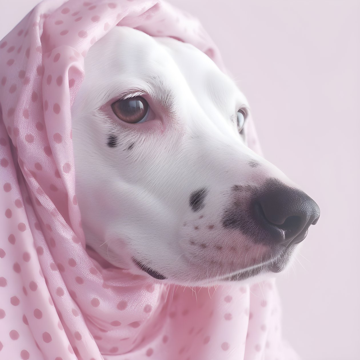 Affascinante primo piano di un maiale rosa con macchie dalmata su sfondo bianco 4 da Kurt Heppke