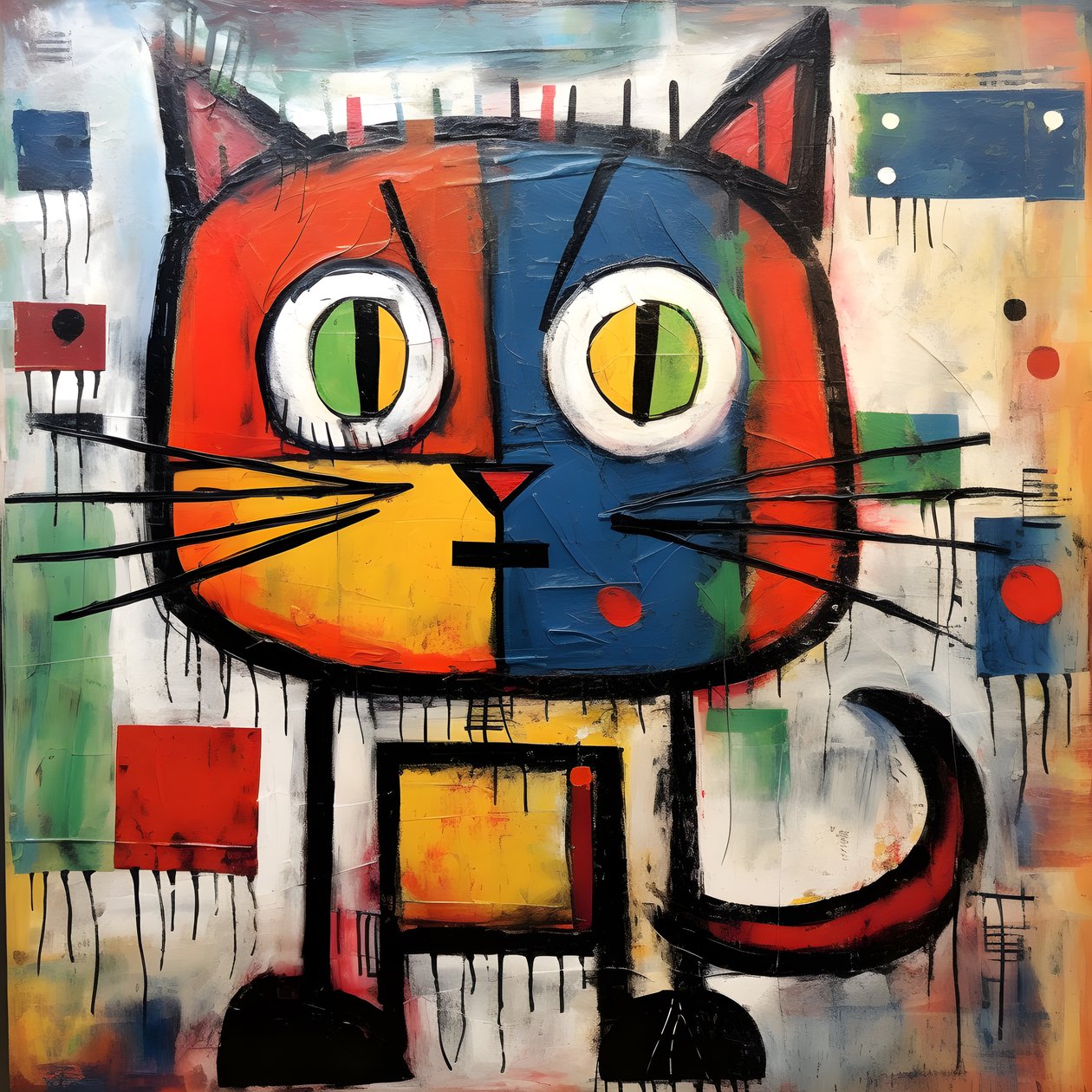 Gatto carino, nello stile di Picasso, Joan Miró e Basquiat 2 da Kurt Heppke