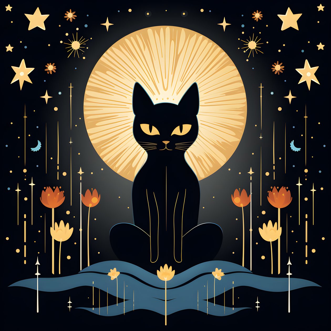 Gatto in meditazione seduto su un fiore di loto da Kurt Heppke