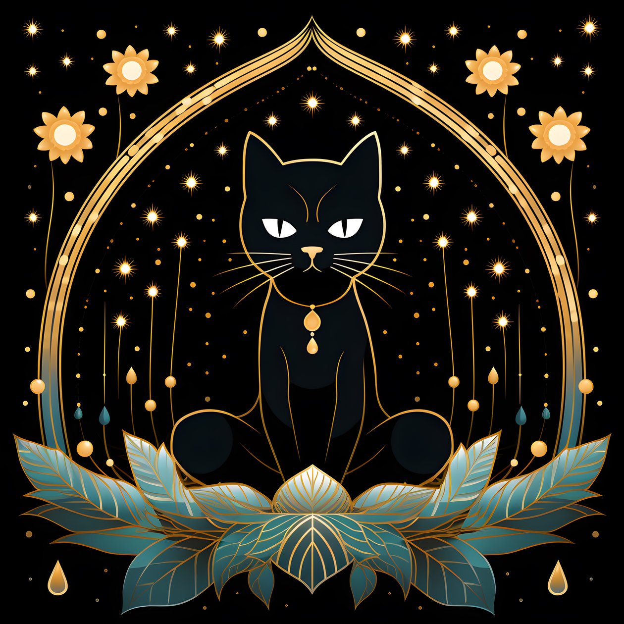 Gatto in meditazione seduto su un fiore di loto da Kurt Heppke