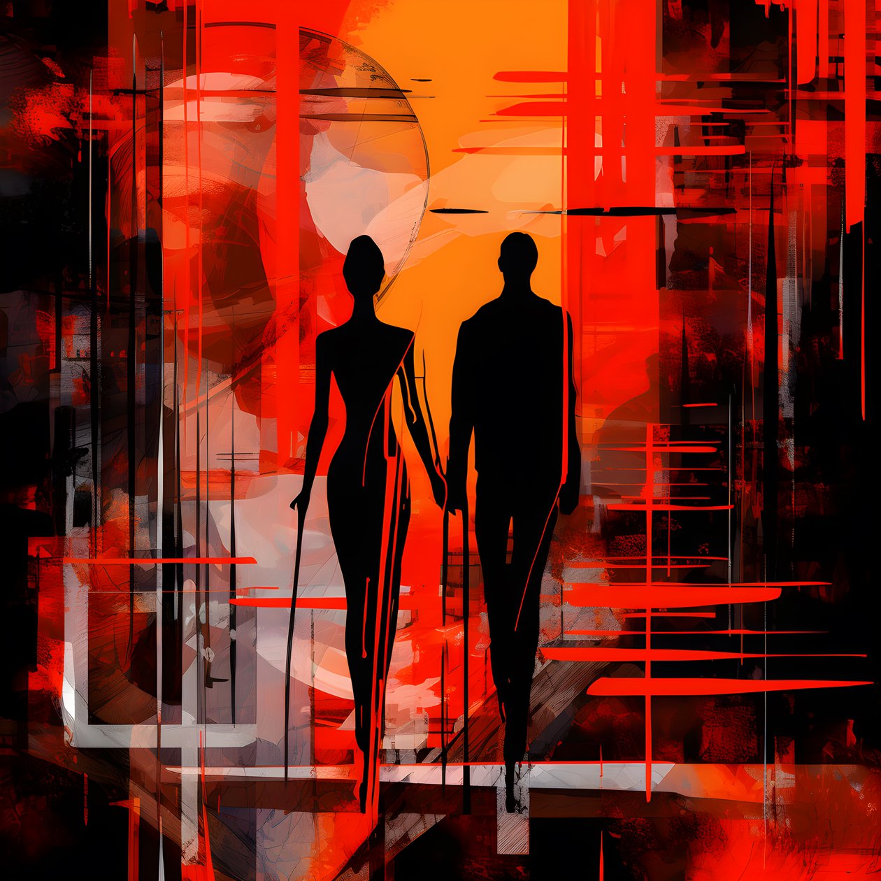 Uomo in rosso, donna in arancione e nero 2 da Kurt Heppke