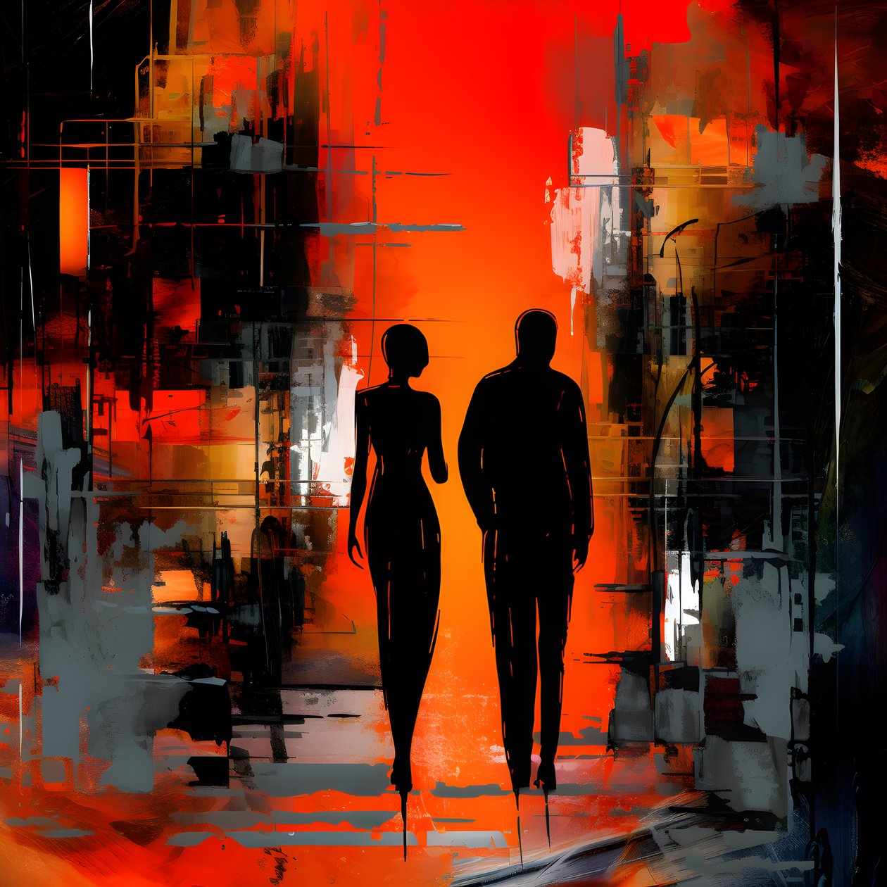 Uomo in rosso, donna in arancione e nero 3 da Kurt Heppke