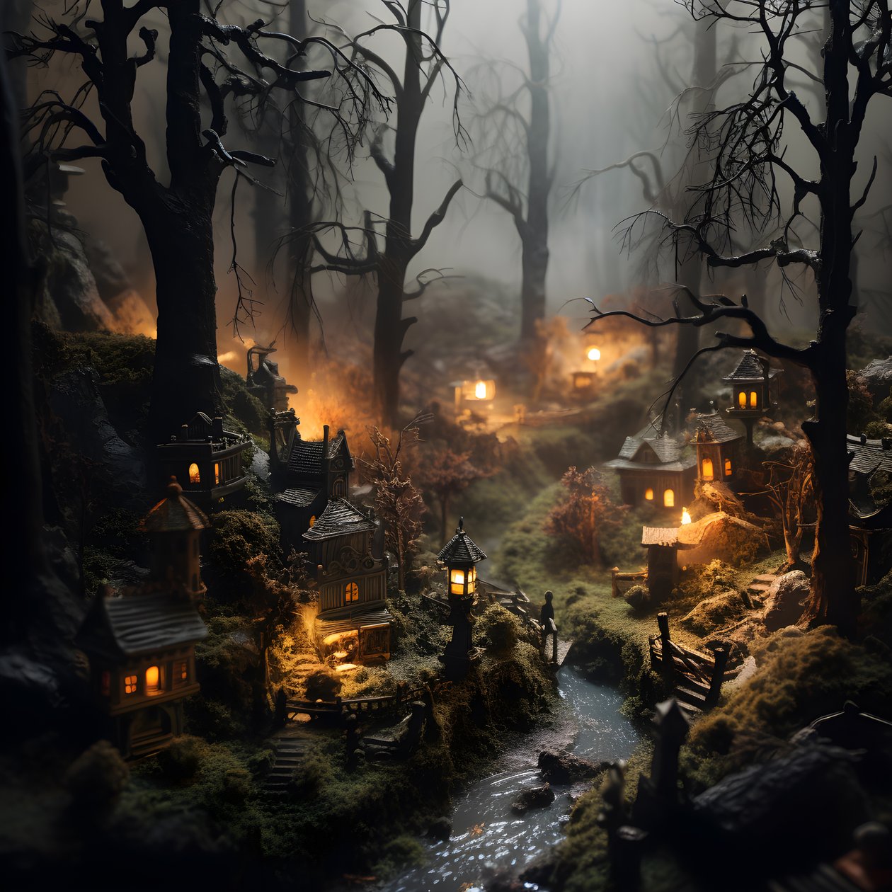 foresta di Halloween in miniatura con alberi nebbiosi e atmosfera spettrale 2 da Kurt Heppke