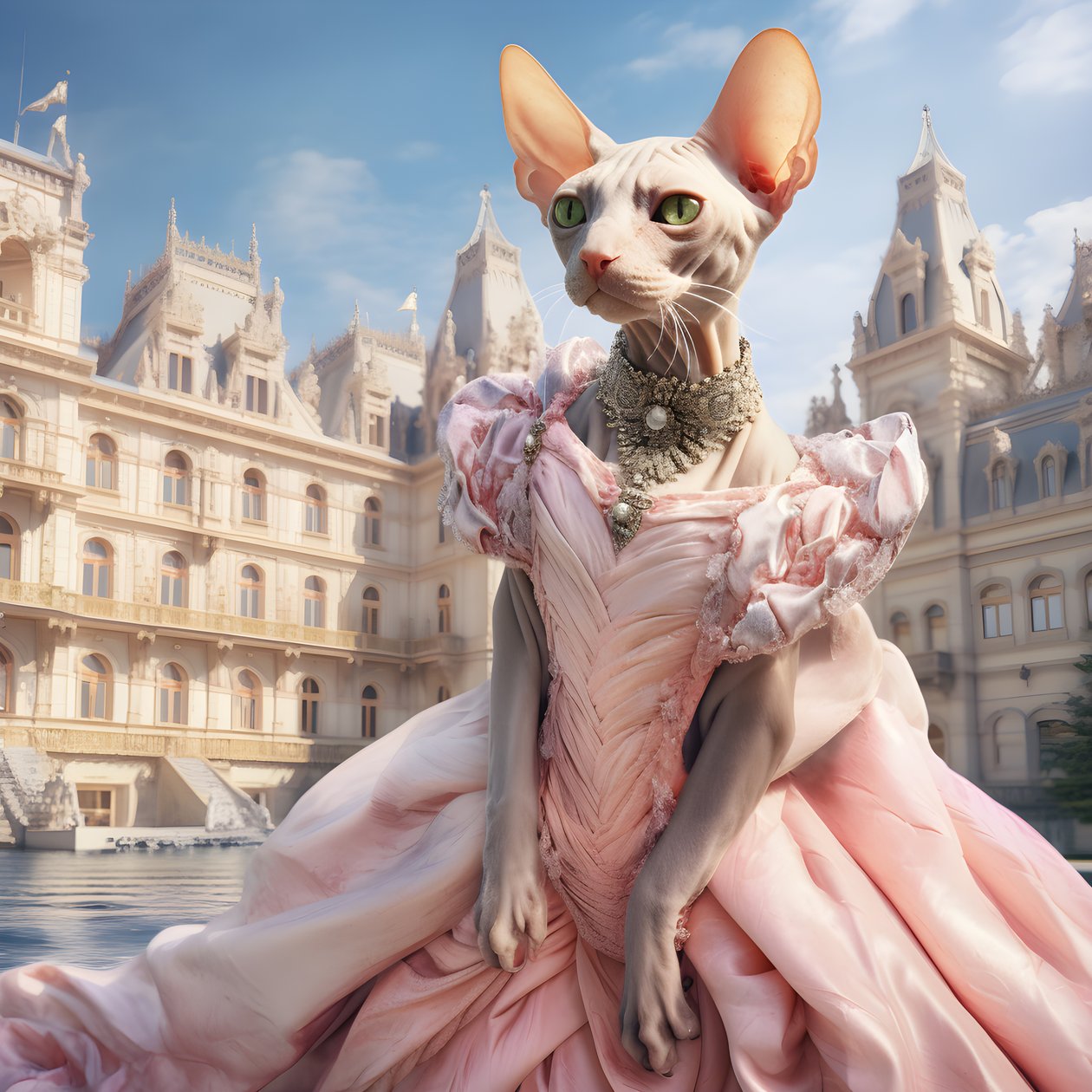 Gatto Sphynx in abito da ballo da Kurt Heppke