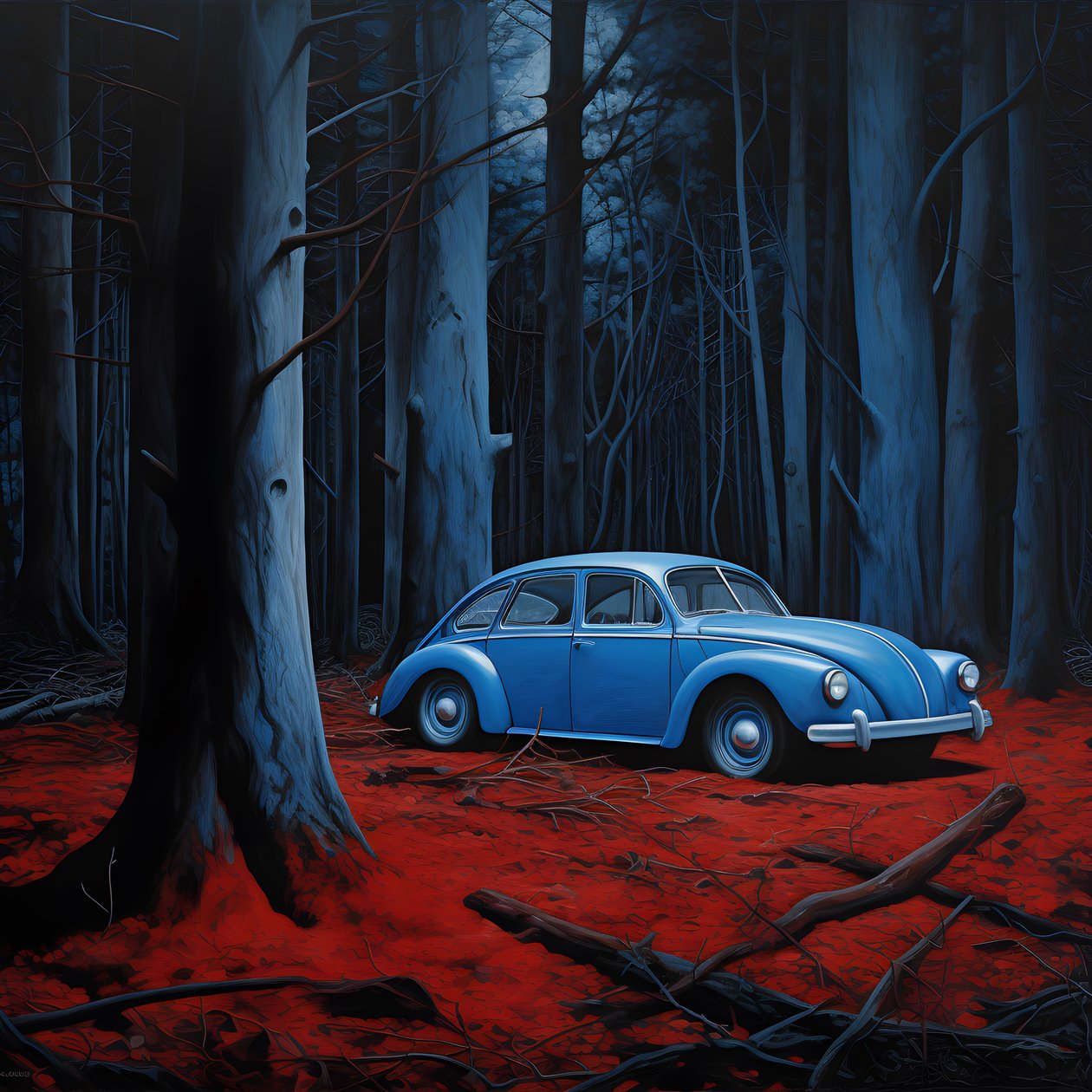 Auto blu in una foresta rossa 4 da Kurt Heppke