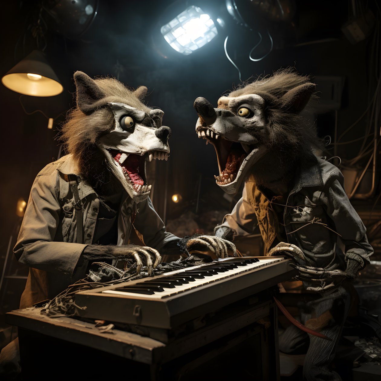 animatronici animali inquietanti, pelosi e rotti che suonano musica su un palco 1 da Kurt Heppke