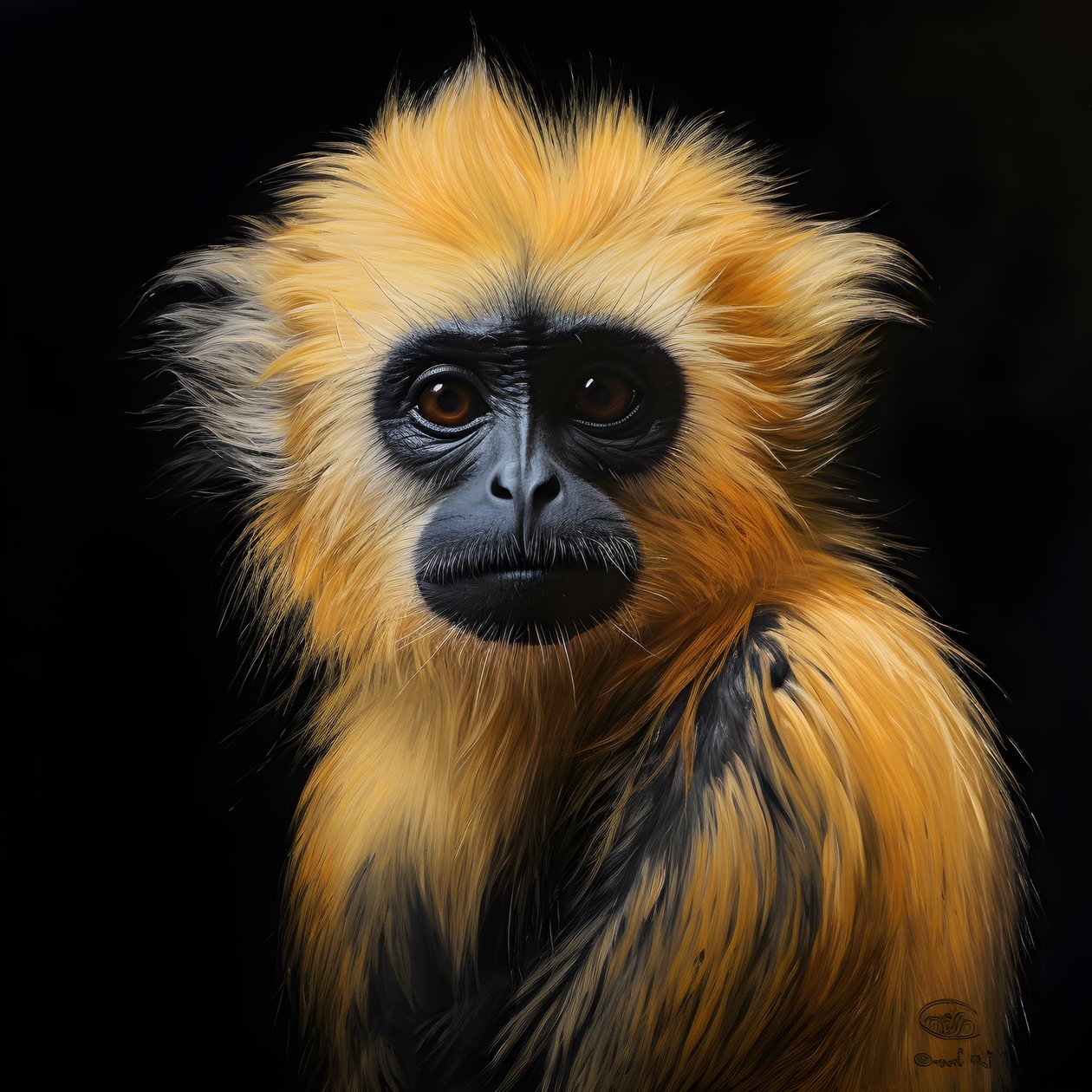 volto di un langur dorato su sfondo nero 3 da Kurt Heppke