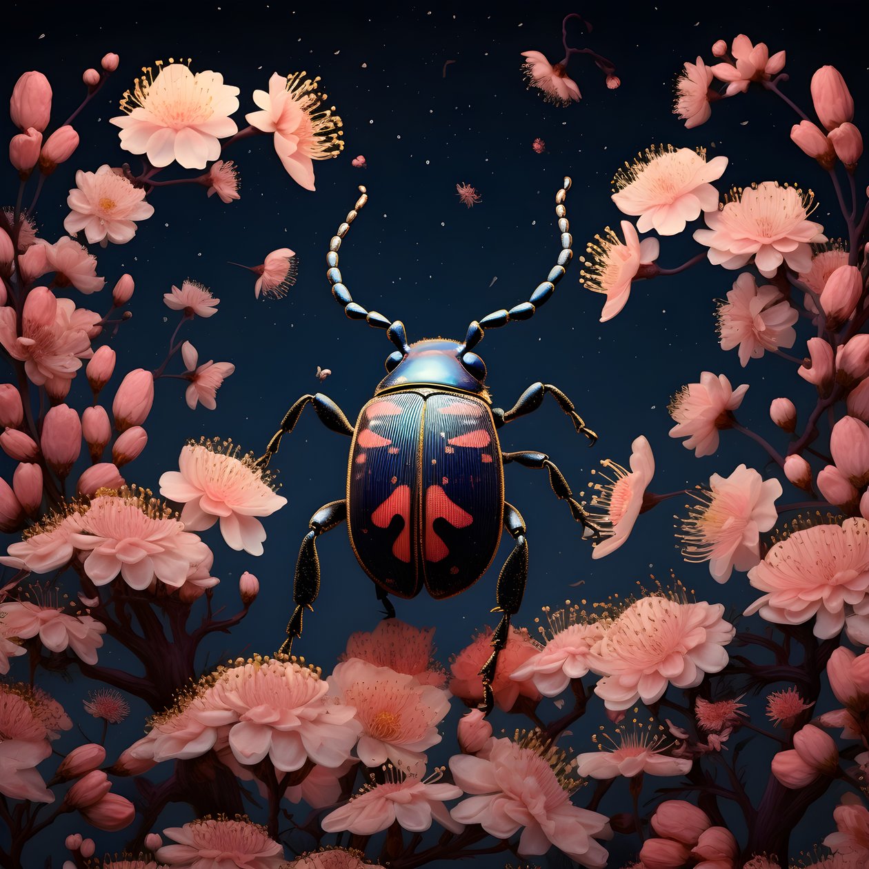Illustrazione di uno scarabeo con funghi sullo sfondo 2 da Kurt Heppke