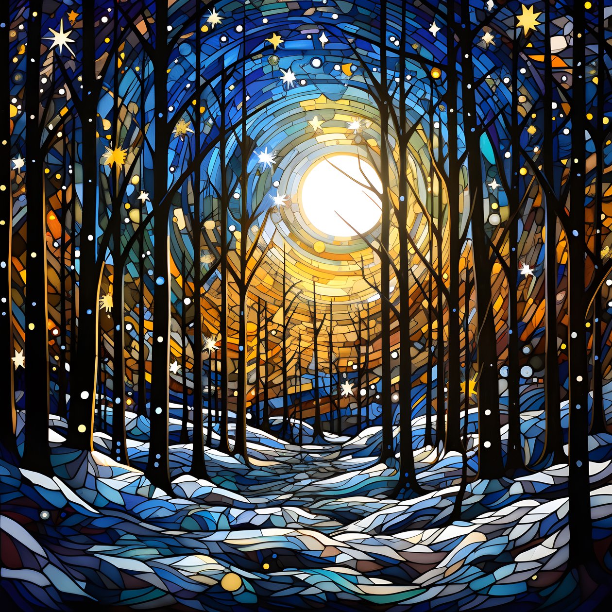 Una scena dalla foresta innevata con stelle 4 da Kurt Heppke