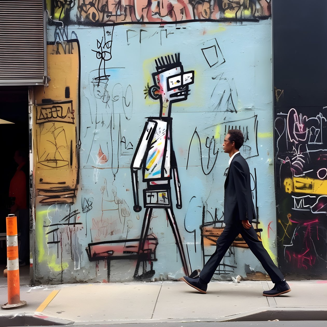 Una figura dipinta prende vita mentre cammina per una strada di New York, foto surreale 1 da Kurt Heppke