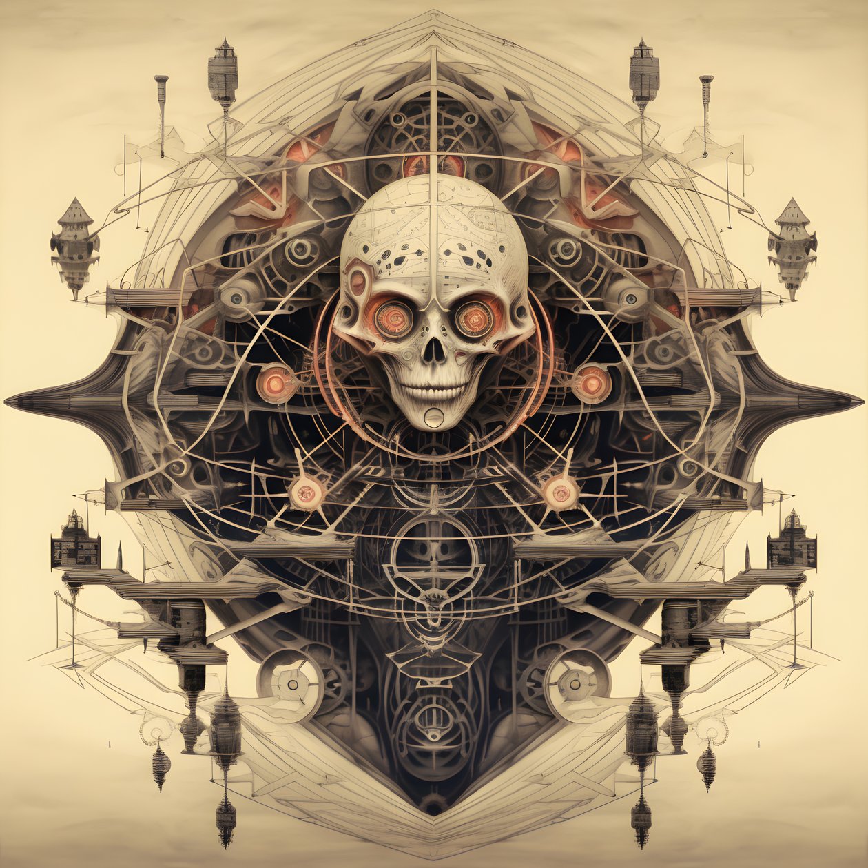 Leonardo da Vinci concetto schizzo album artwork radice di un albero che cresce dalla terra e si estende come Jack e il fagiolo magico nel cielo 4 da Kurt Heppke