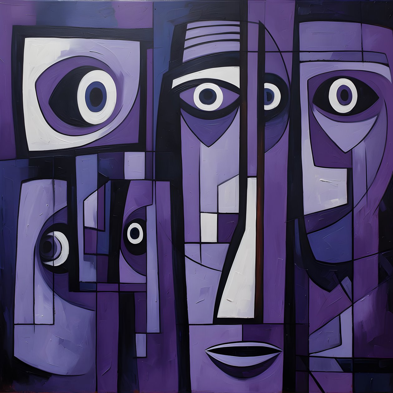 Pittura geometrica viola e grigia con occhio viola 4 da Kurt Heppke