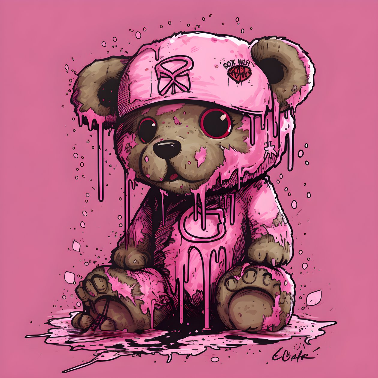 Orsetto unisex rosa con un tatuaggio marrone sulla fronte 4 da Kurt Heppke