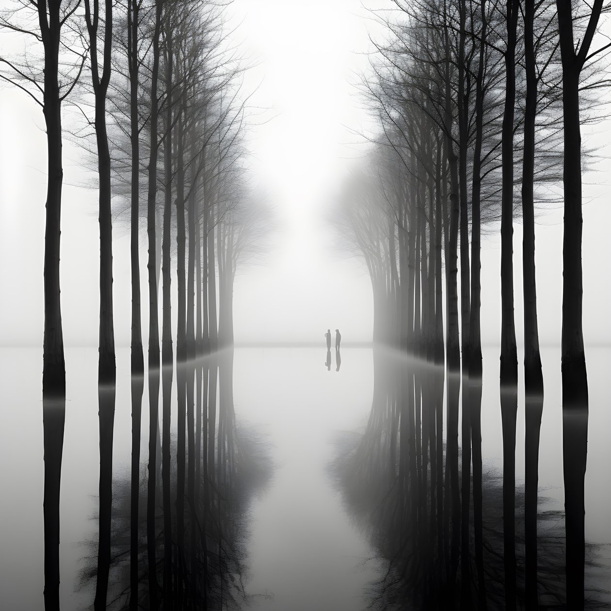 Foto in bianco e nero di alberi sull