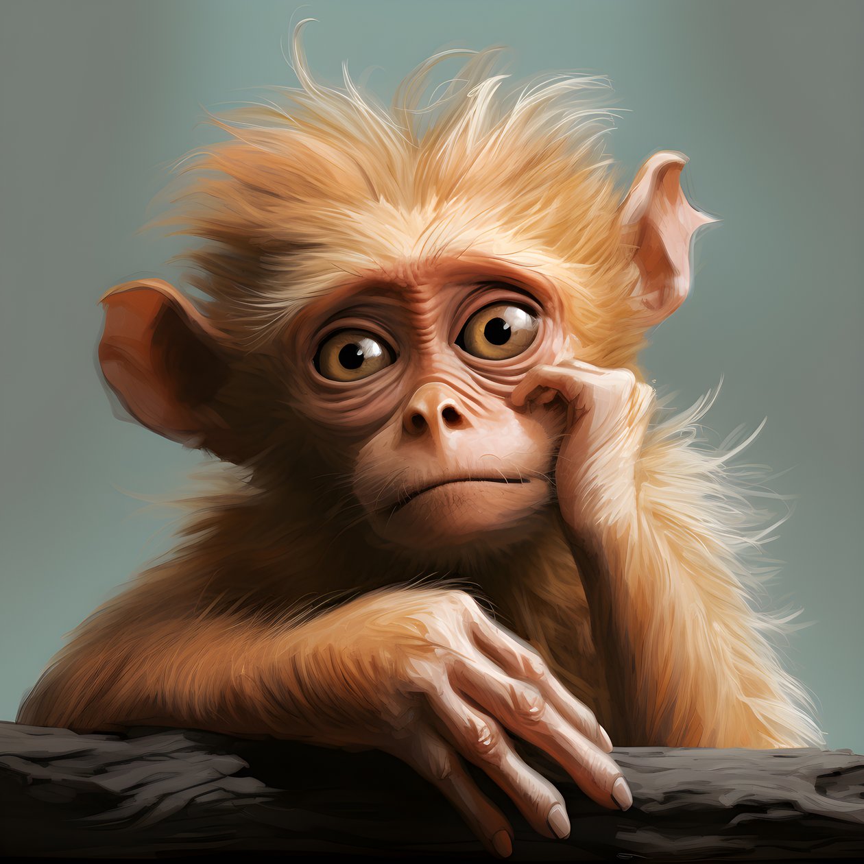 disegno di una scimmia Joey con un occhio nello stile di studi di carattere surreale emotivo, colorato, pose pensierose, topcor 58mm f/1.4, illustrazioni caricaturali, #vfxfriday, maestro della solarizzazione 2 da Kurt Heppke