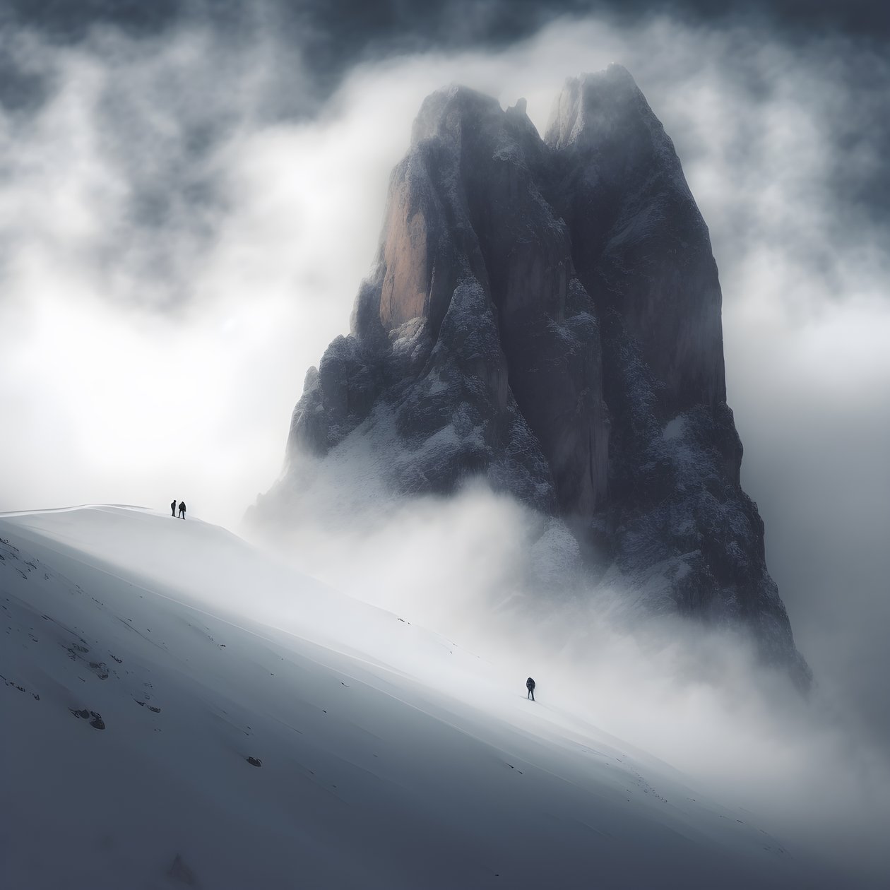 due persone che sciano su una montagna coperta di nuvole 3 da Kurt Heppke