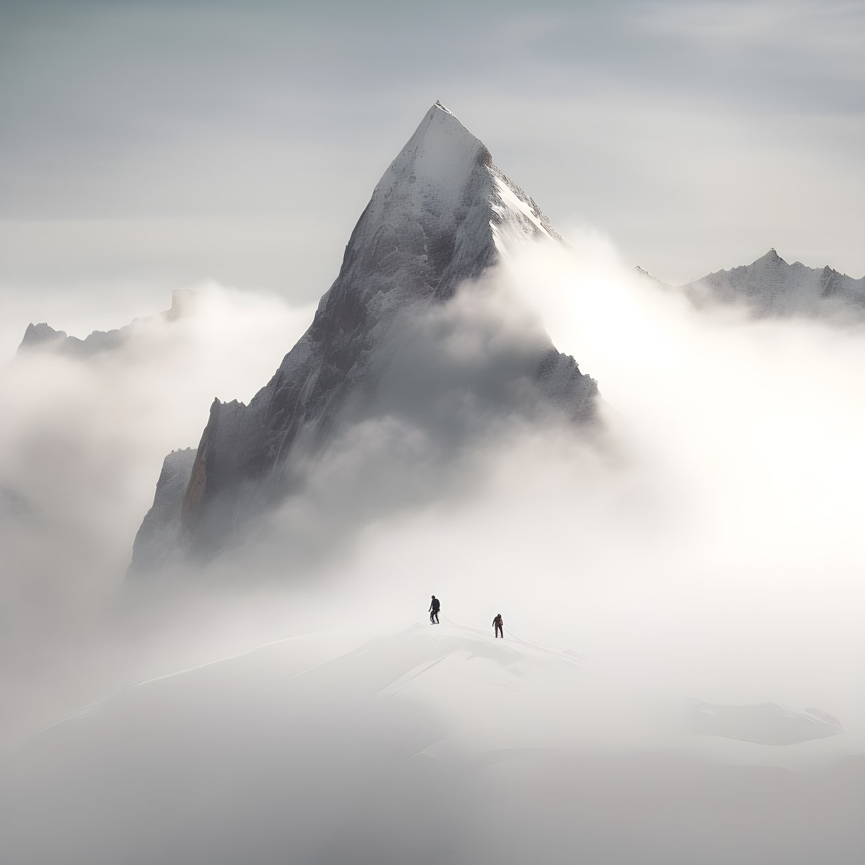 Due persone che sciano su una montagna coperta di nuvole 3 da Kurt Heppke