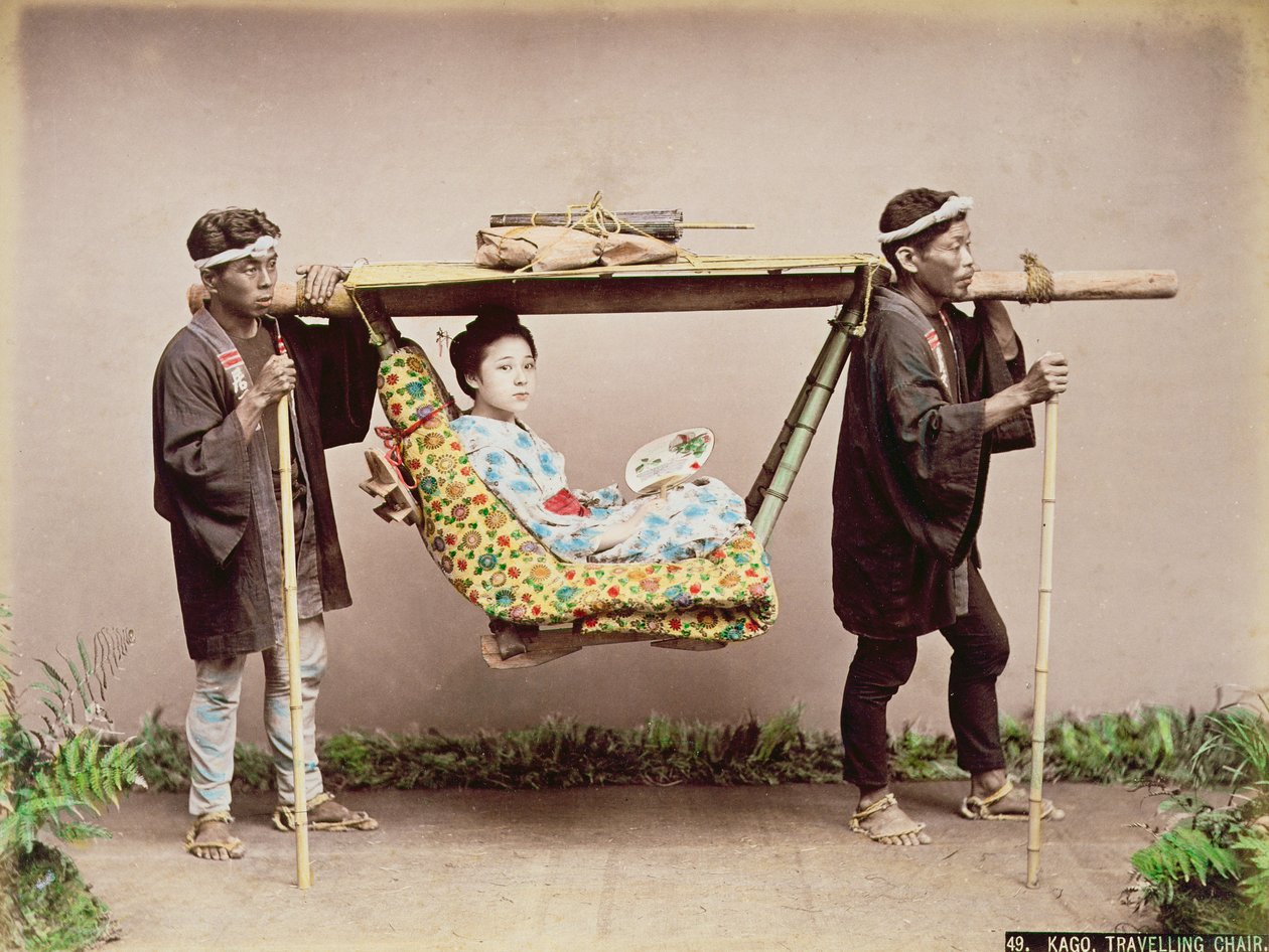 Geisha giapponese trasportata in una lettiga da Kusakabe Kimbei