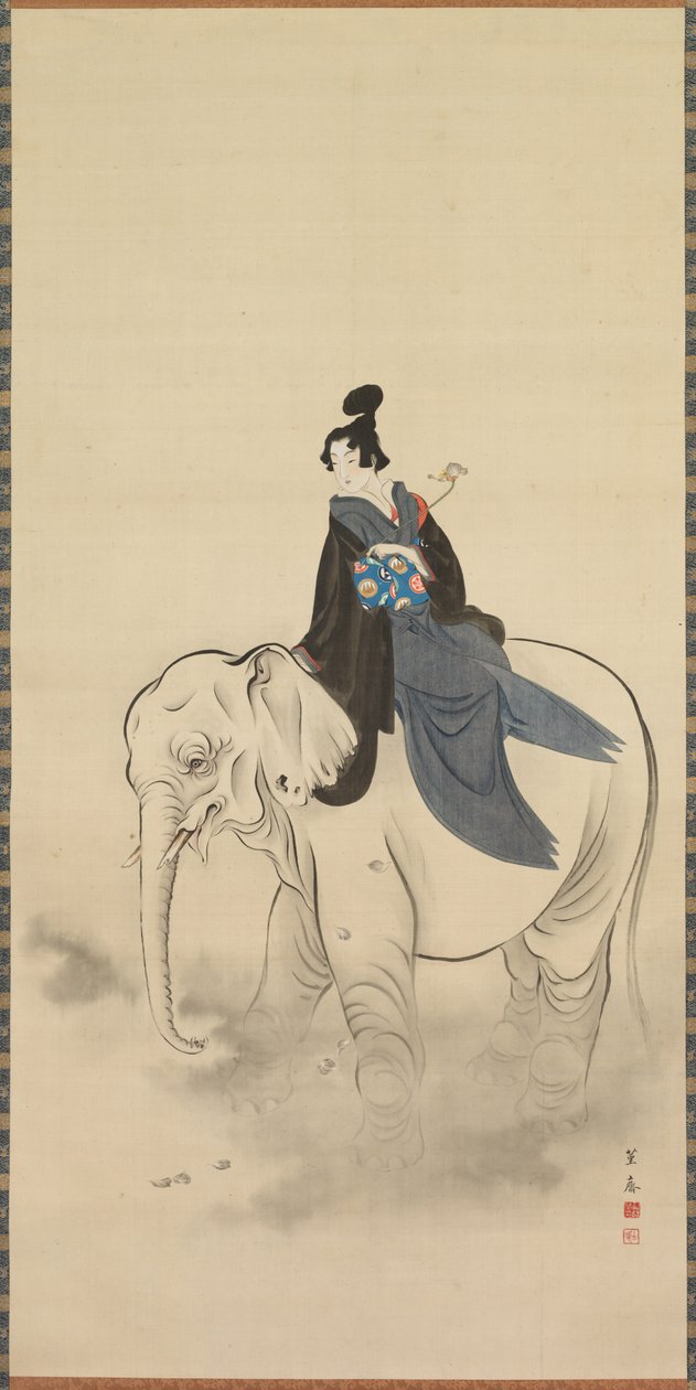 Cortigiana che cavalca un elefante Parodia del Bodhisattva Fugen, XIX secolo da Kuwagata Keisai