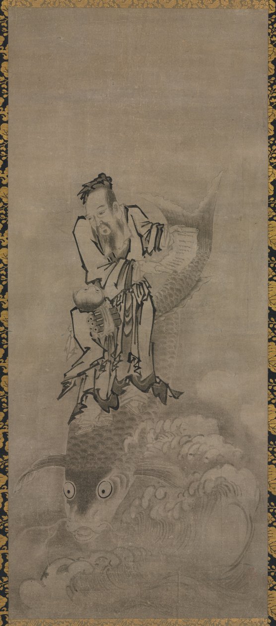 Hotei con Immortali Daoisti: Immortale che Cavalca una Carpa da Kyūseki Tomonobu