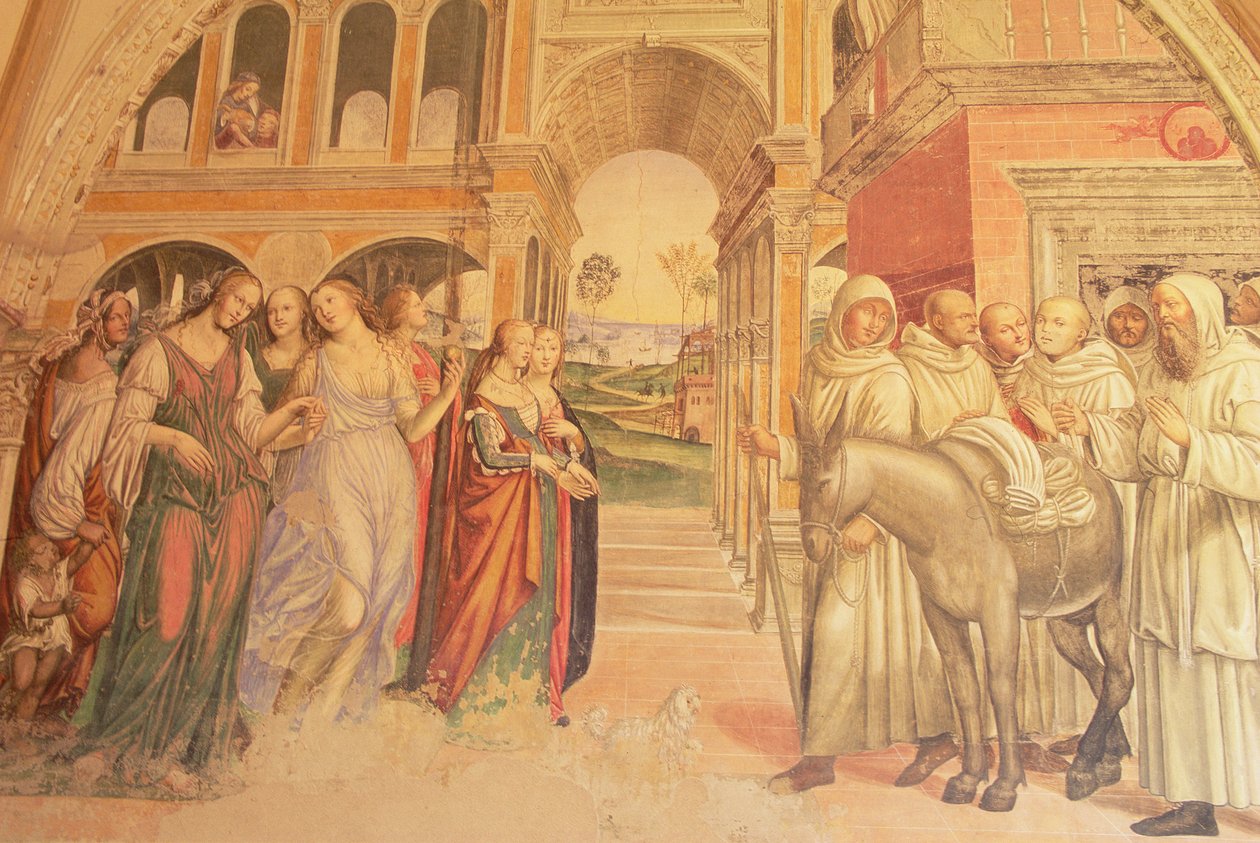 Florent manda donne dissolute al monastero, dalla Vita di San Benedetto, 1497-98 da L. and Sodoma, G. Signorelli