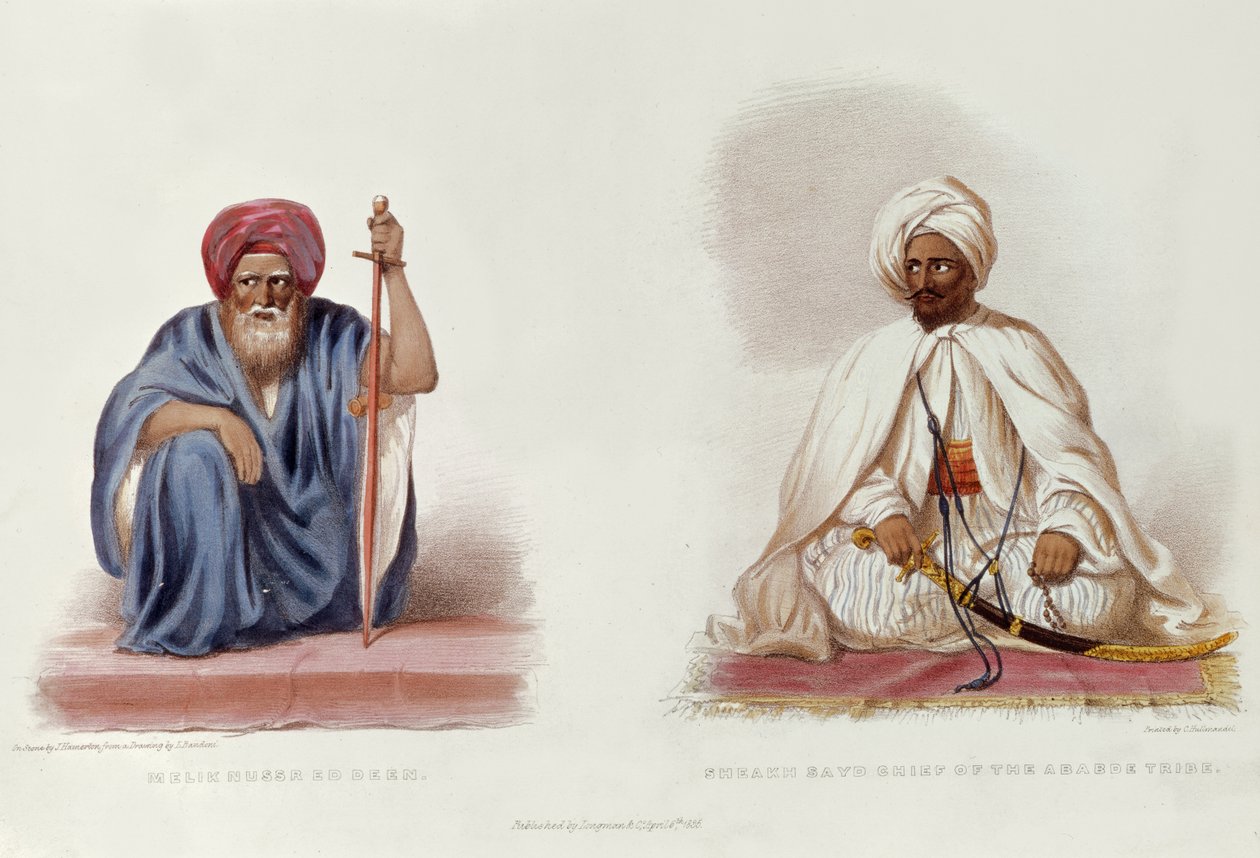 Melik Nussr Ed Deen e Sheakh Sayd, capo della tribù Ababde, illustrazione da Travels in Ethiopia di G.A. Hoskins da L. after Bandoni