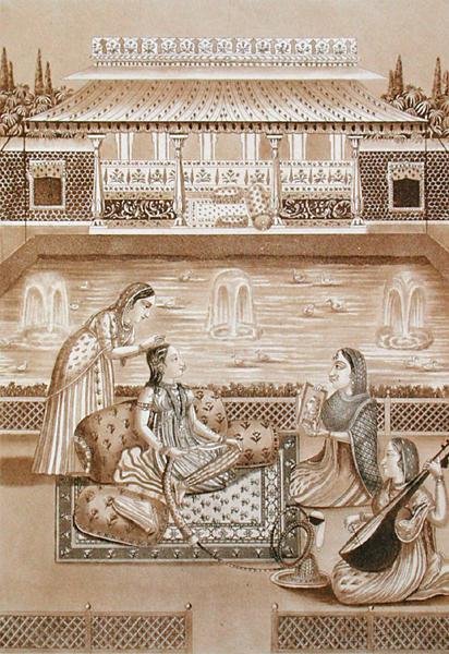 Donna indiana alla sua toilette, inizio XIX secolo da L.A. and Morret J.B. Lecerf