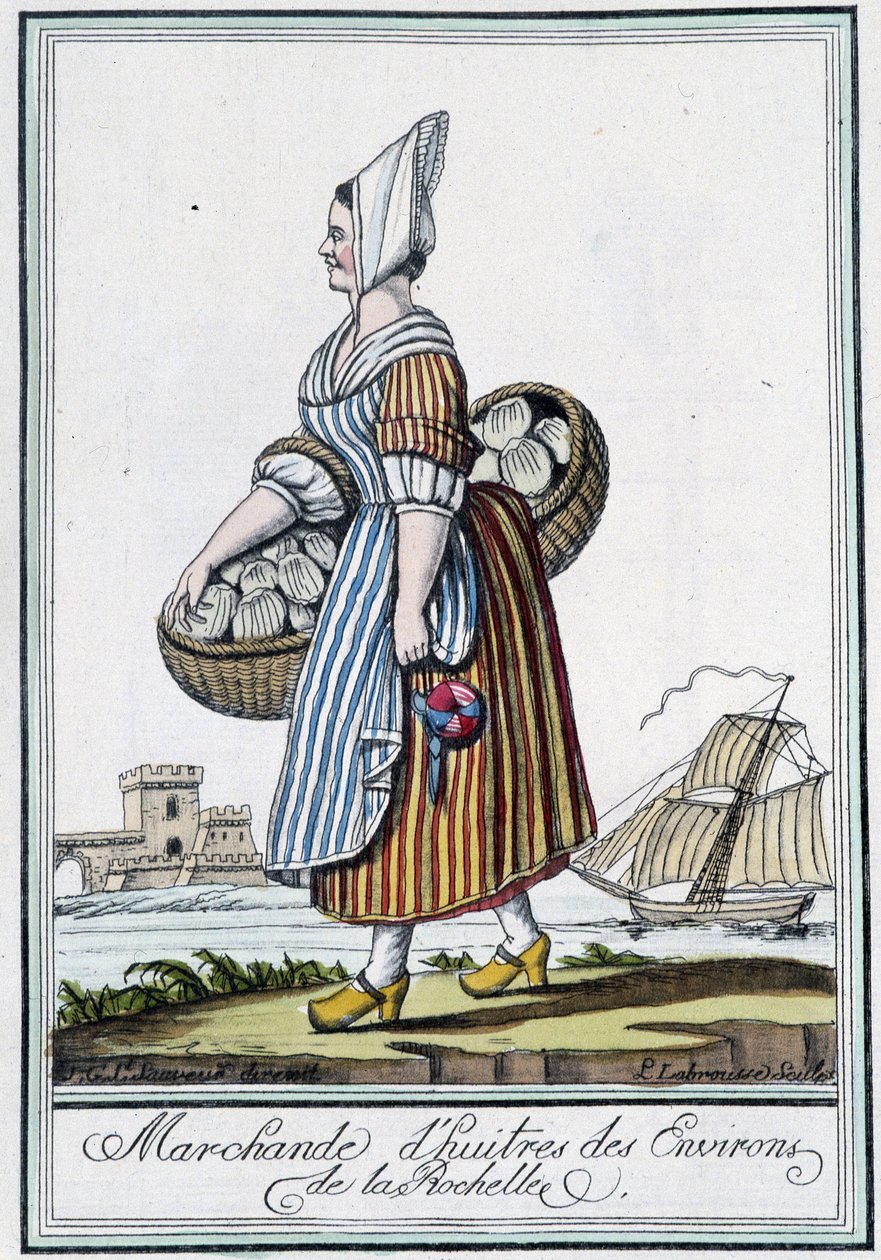 Venditore di ostriche dei dintorni di La Rochelle (Charente Maritime) - in "Enciclopedia dei viaggi" di J. Grasset St Sauveur, Deron, Parigi da L.F. Labrousse