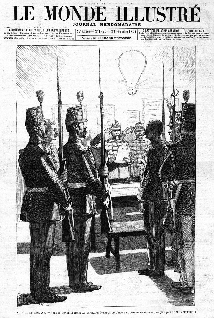 Il comandante legge, al capitano Alfred Dreyfus, l