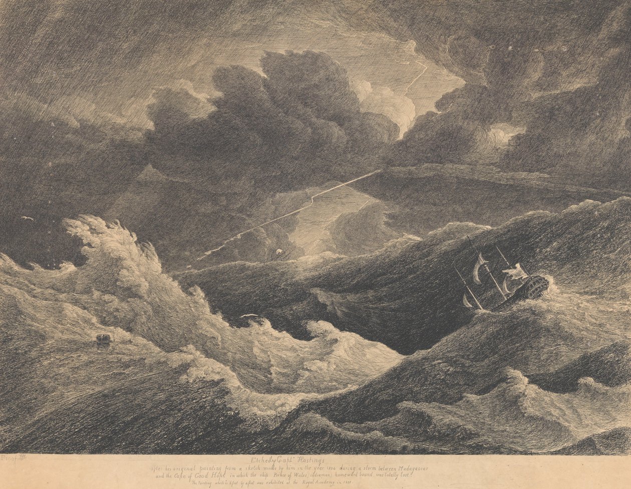Da uno schizzo fatto nel 1804 durante una tempesta tra Madagascar e il Capo di Buona Speranza in cui la nave 