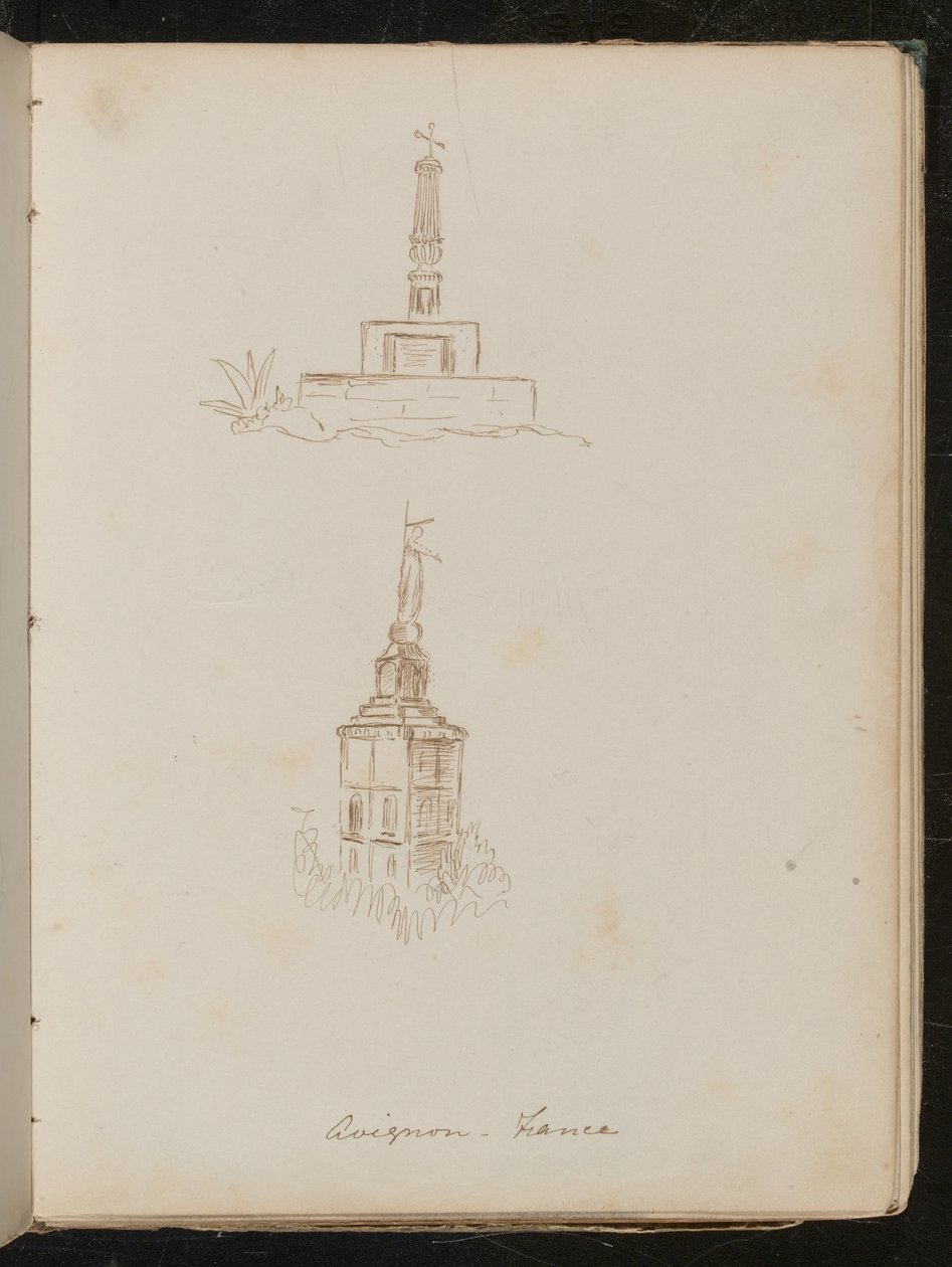 Due studi architettonici di monumenti, luogo annotato come "avignon - Francia" da Lady Butler