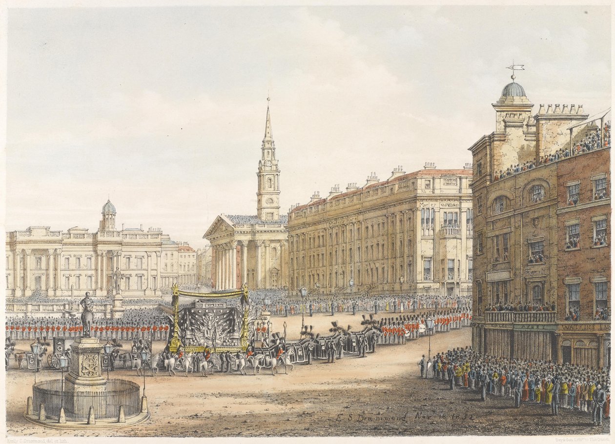 Il carro funebre e la processione al funerale di Stato del Duca di Wellington passando per Mansion House, 18 novembre 1852 da Lady Emily Drummond