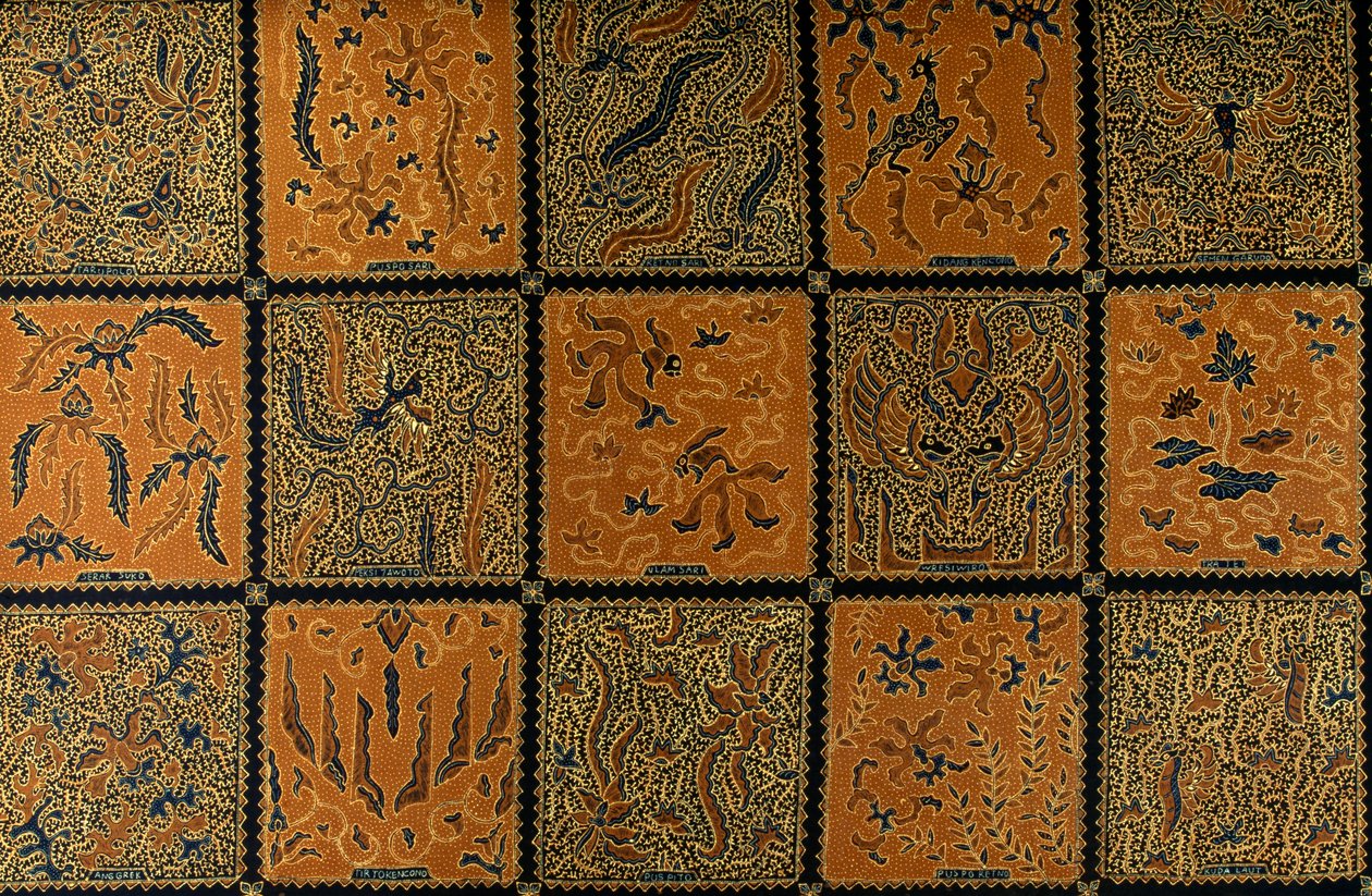 Batik con motivo a scacchi tradizionale, Surakarta, Giava, Indonesia (dettaglio) da Amadeo (after) Modigliani