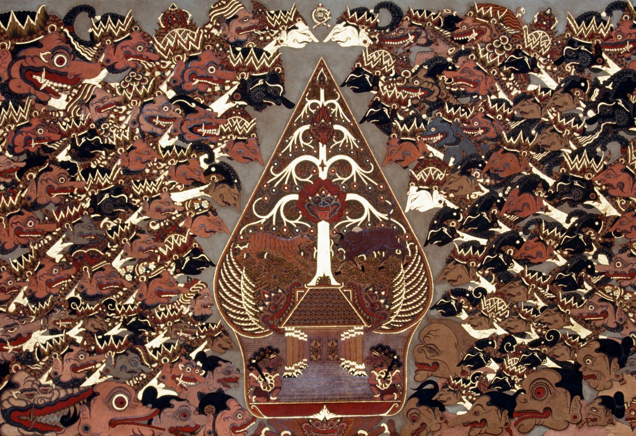 Dipinto in stile Wayang Beber ispirato al Teatro delle Ombre (wayang kulit), Palazzo Mangkunegaran, Surakarta, Giava, Indonesia da Amadeo (after) Modigliani