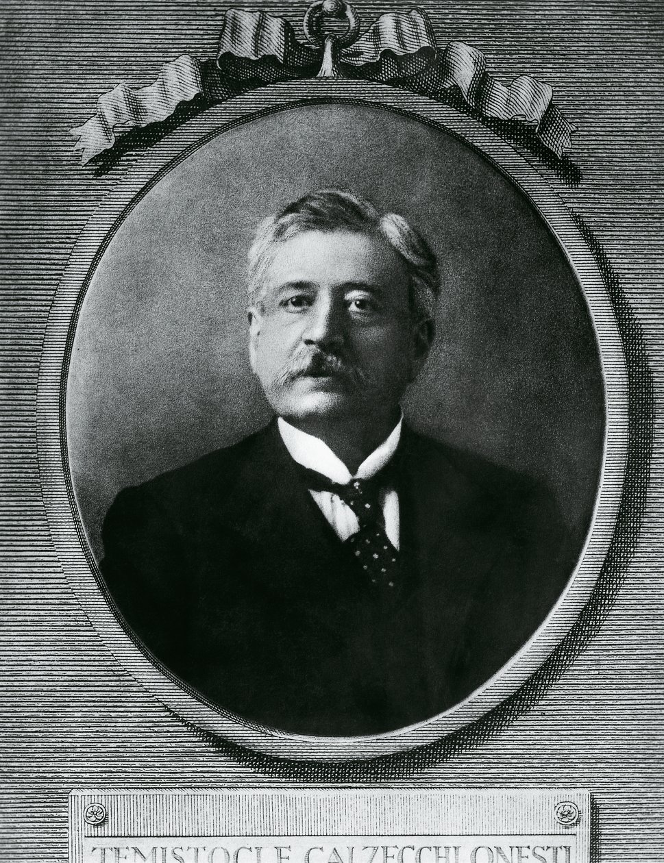 Ritratto di Temistocle Calzecchi Onesti (1853-1922), fisico e inventore italiano, incisione da fotografia da Amadeo (after) Modigliani