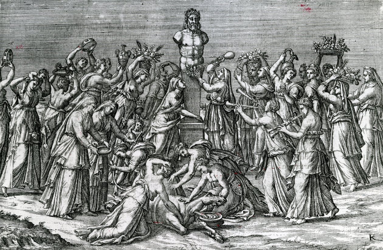 Otto donne che sacrificano a Priapo, XVI secolo da Lambert Lombard