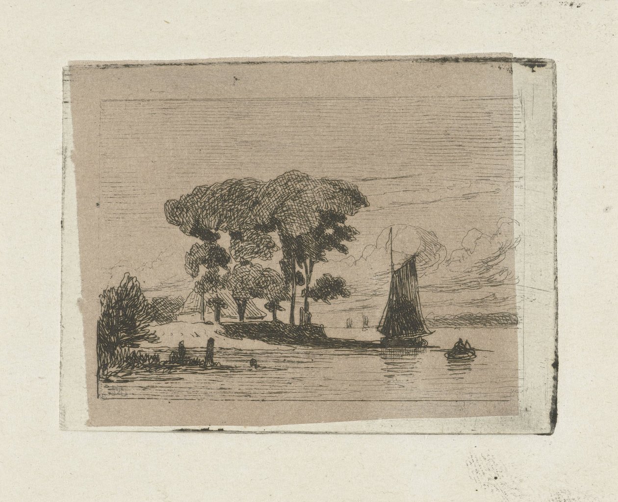 Paesaggio fluviale con barca a vela e alberi da Lambertus  Hardenberg