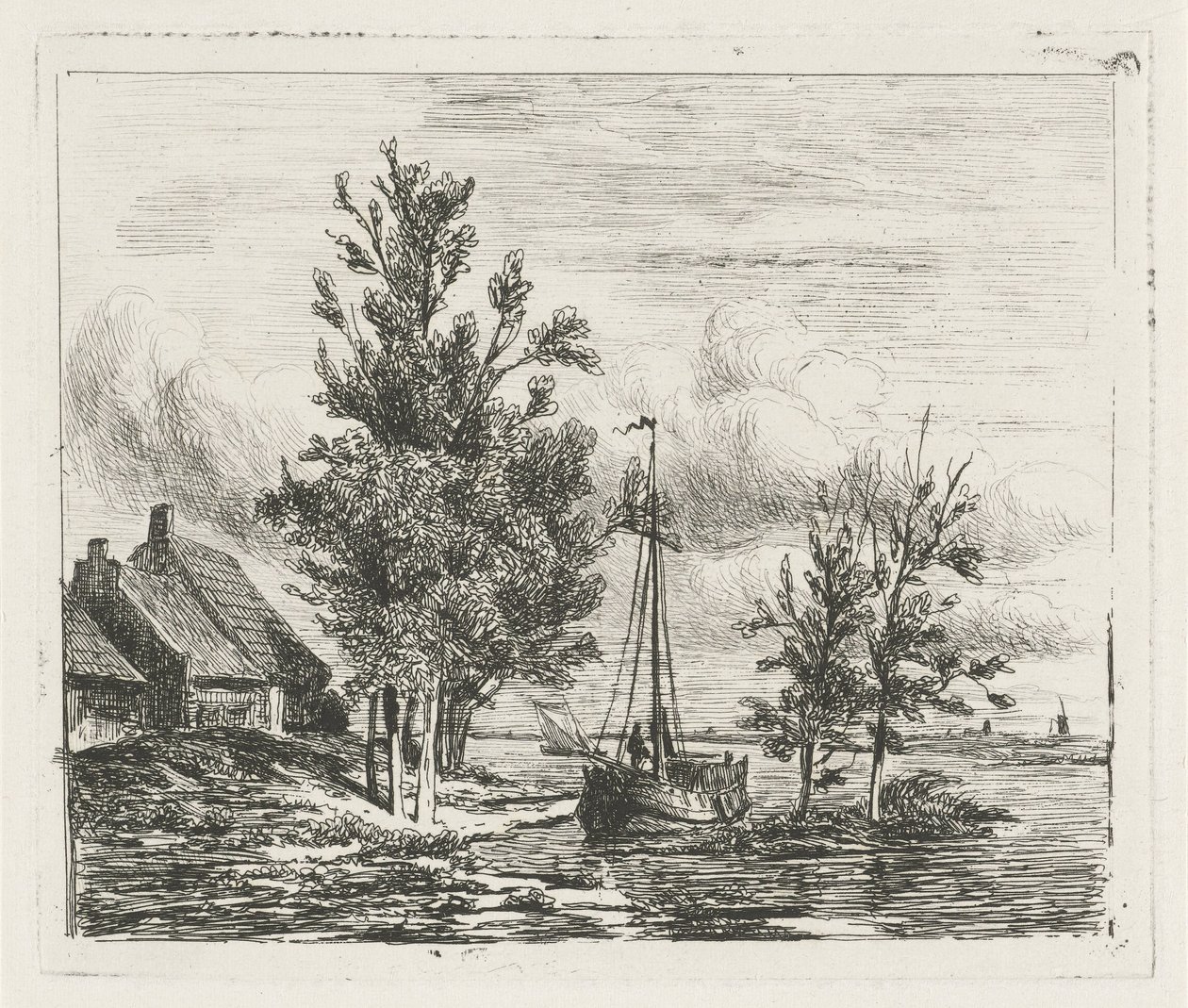 Paesaggio fluviale con nave a vela e fattoria da Lambertus  Hardenberg