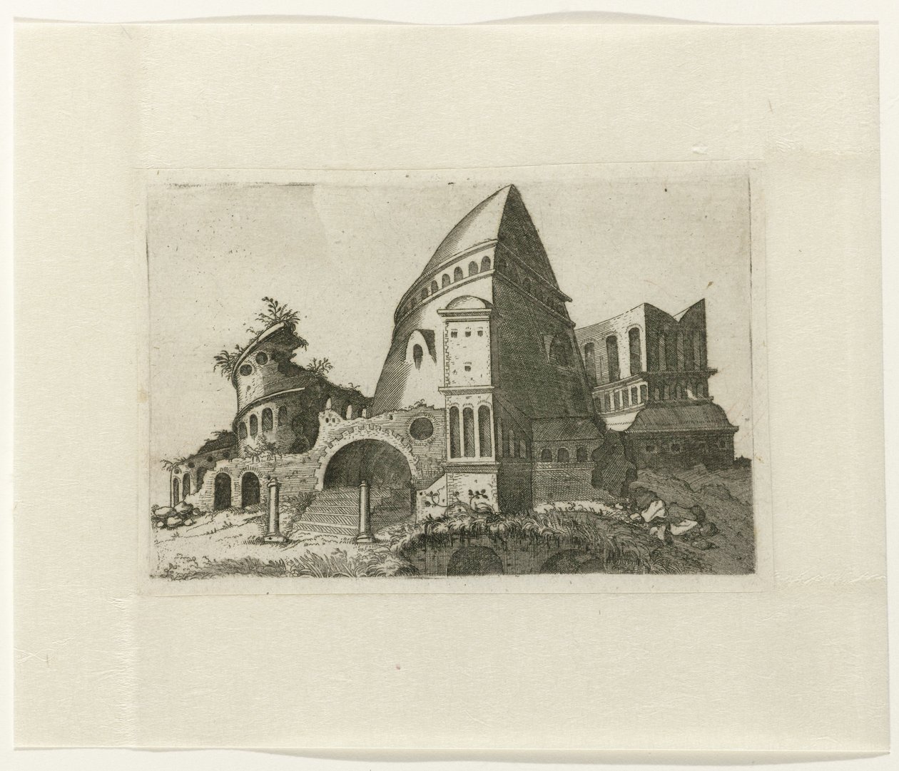 Rovina con torre a forma di piramide da Lambertus Suavius