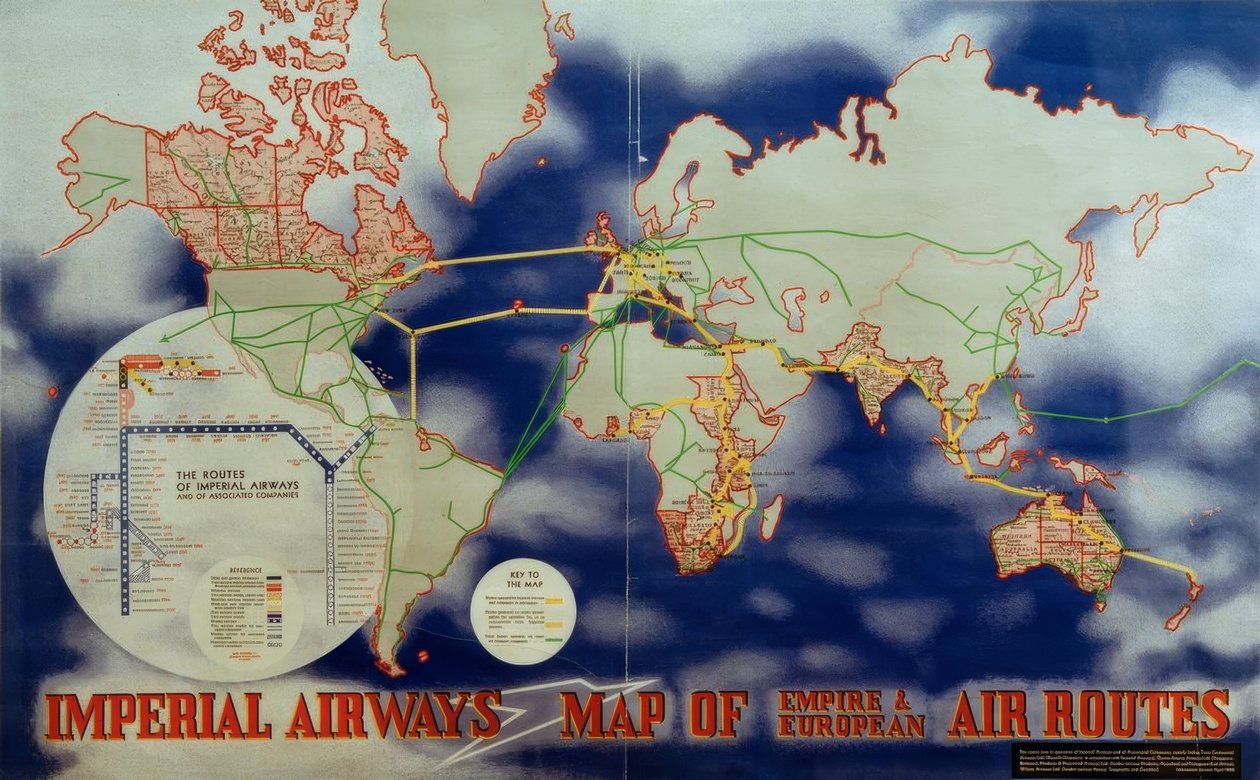 Mappa delle rotte aeree imperiali ed europee di Imperial Airways da Laszlo Moholy Nagy