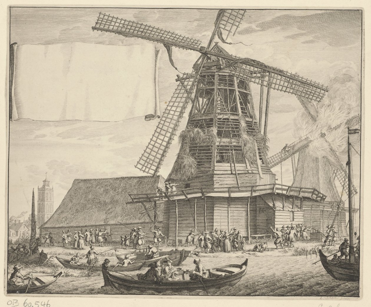 Incendio nel mulino a olio De Zeug vicino a Wormer, 1699 da Laurens Scherm