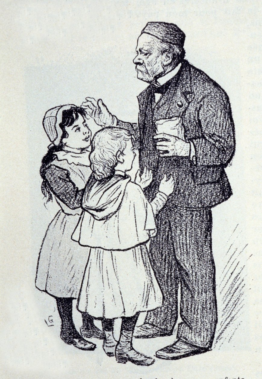 Ritratto di Louis Pasteur (1822-1895), chimico e fisico francese che dà dolci ai bambini dell