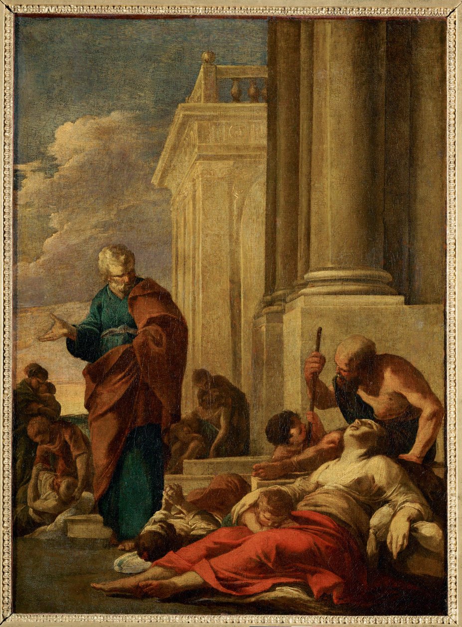 Saint Pierre guerissant les malades avec son ombre - San Pietro guarisce i malati con la sua ombra ... da Laurent de (workshop of) La Hyre