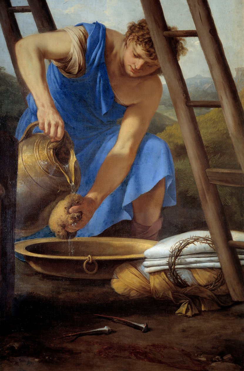La discesa dalla croce (dettaglio) che raffigura la spugna imbevuta di aceto da Laurent de la Hyre